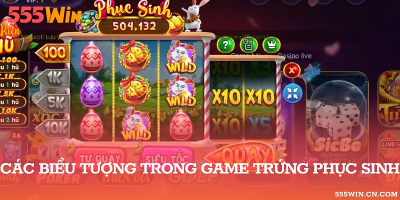 Các biểu tượng đầy sắc màu xuất hiện trong slot game Trứng Phục Sinh